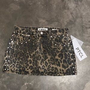 PTCL Leopard Print Studded Mini Skirt